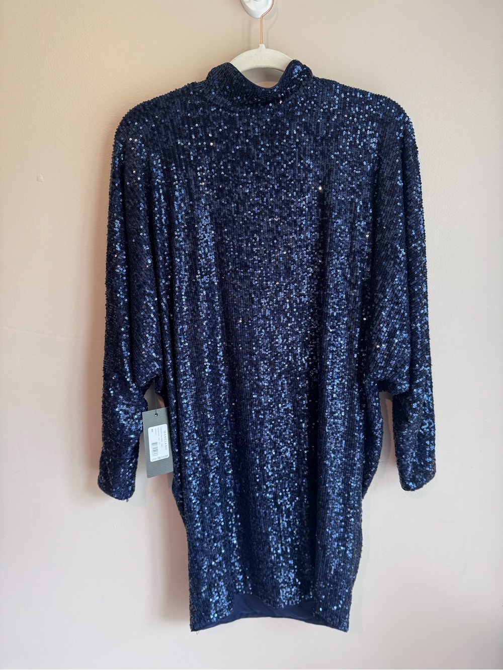 Guess Marciano Moonlight Tunic Dress Navy Blue Sequin Dolman Sleeve M NEW $228 - Picture 2 of 12